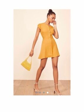 Reformation Mustard Yellow Button-Front Mini Dress Size 8